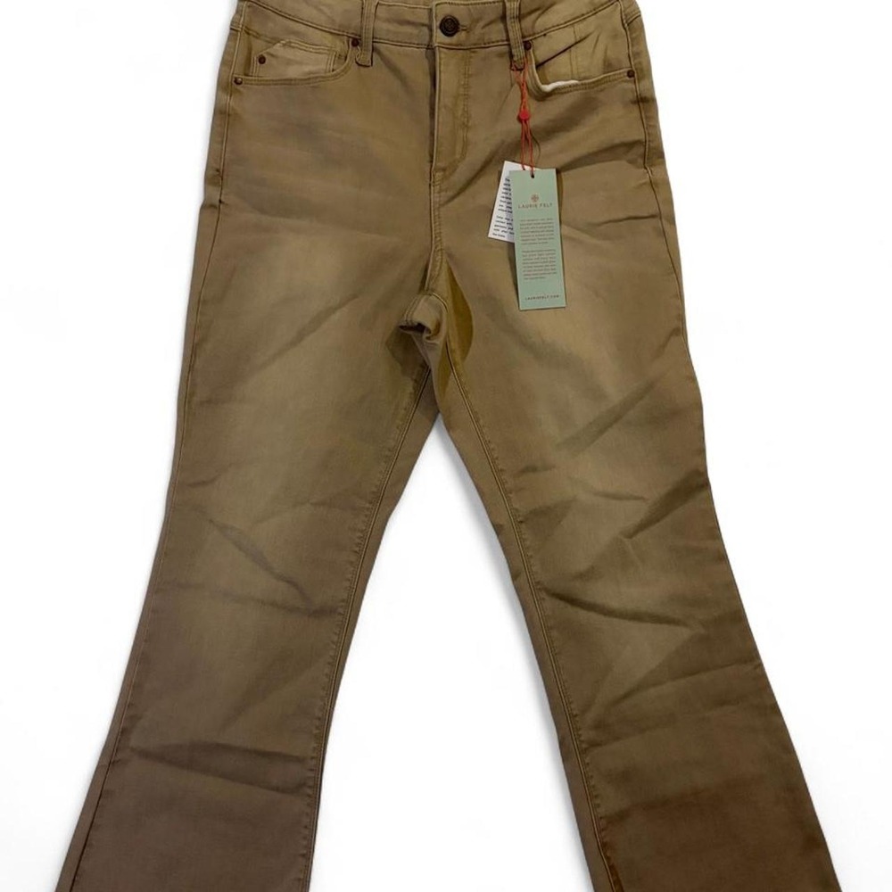 Laurie Felt Los Angeles Dyed Denim High Rise Cropped Flare Jeans Khaki 10 NEW